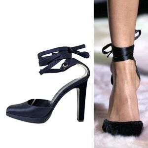 Gucci Vintage Tom Ford Final Collection 2004 Runway Silk Ankle Tie Platform 10